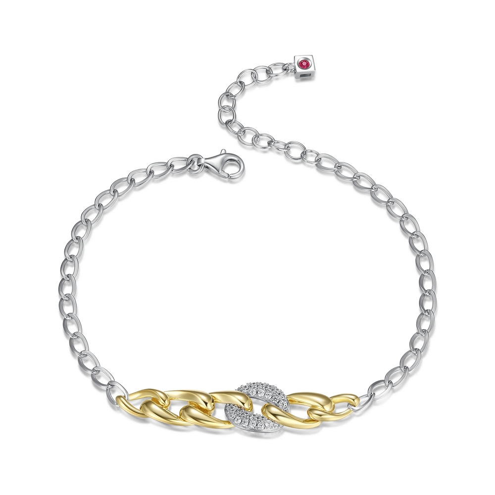 Bracelet gourmette argent 2 tons (blanc/jaune), zircons - R1LALU0041 - Elle