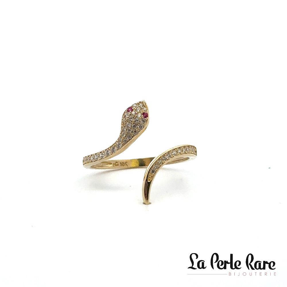 Bague serpent, or jaune 10 carats, zircons blancs et roses - LPR-2501 - Exclusivité