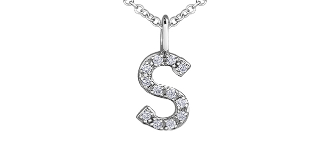 Pendentif lettre s, 6 pts dia tot, or blanc 