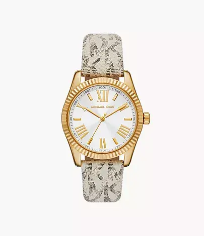 Montre doré pour femme avec bracelet cuir blanc signature MK - MK4746 - Michael Kors