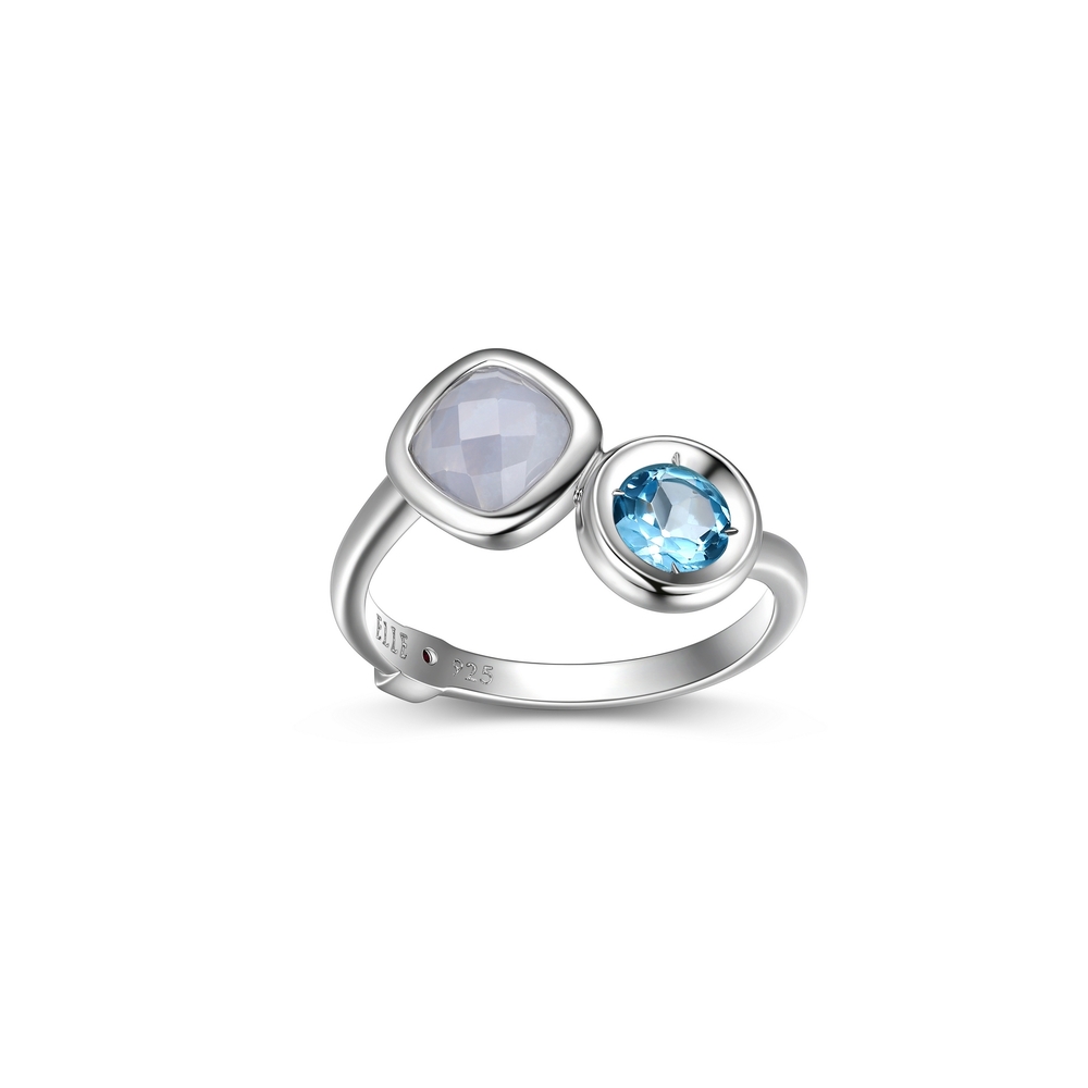 Bague argent rhodié, topaze bleue, agate - R4LAGBABA8 - Elle