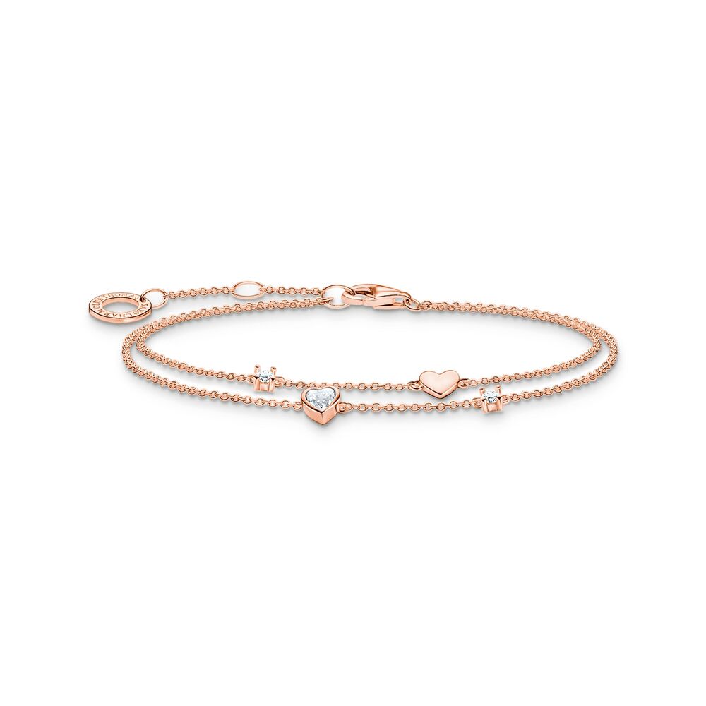 Bracelet coeurs, argent rosé, zircons blancs - A2057-416-14-L19V - Thomas Sabo