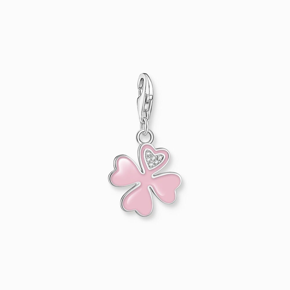 Charm trèfle à quatre feuilles, argent, émail rose, zircons - 2022-041-9 - Thomas Sabo