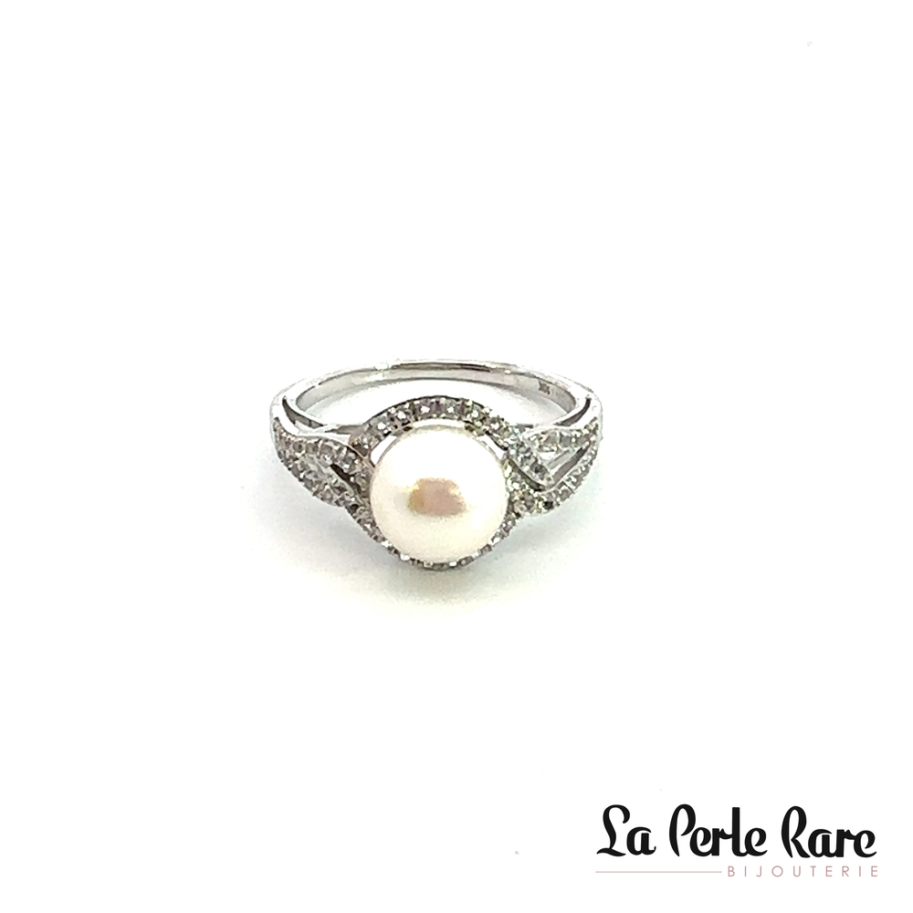 Bague or blanc perle 7-8 mm, topaze blan - RF16788 - Nishi Pearls