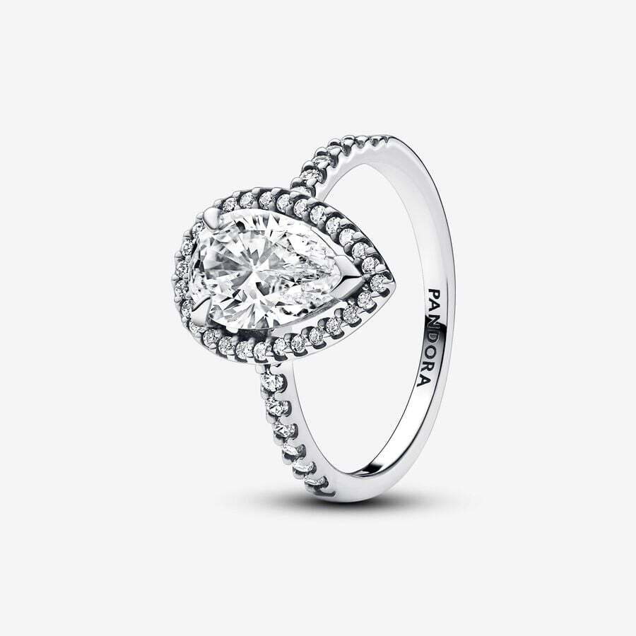  Shimmering pear-shaped halo ring, silver, cubic zirconium - 193012C01-52 - Pandora