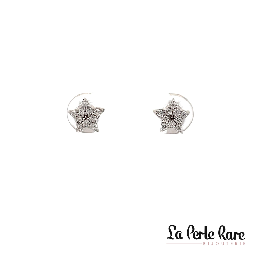 Boucles d'oreilles fixes étoiles, or blanc 10 carats, zircons incolores - EKP-1107-B - Exclusivités