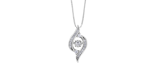 Pendentif or blanc style pulse avec 25 points diamants total