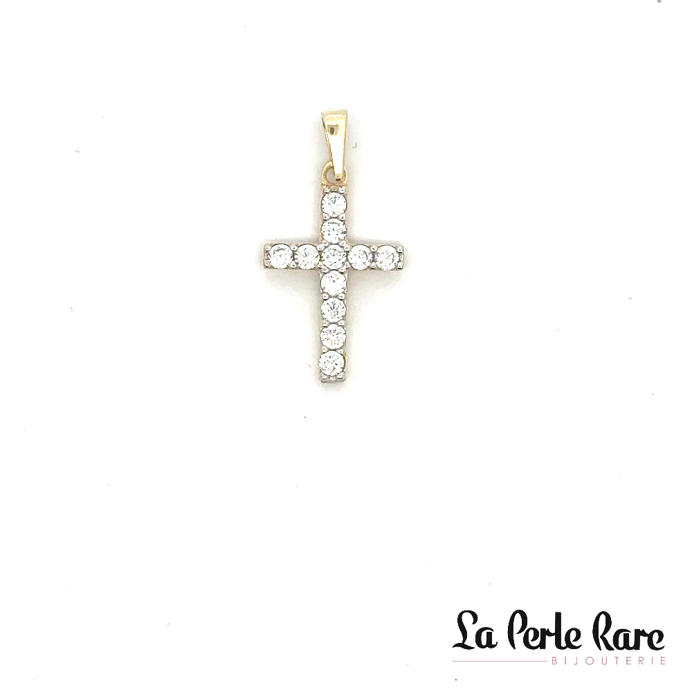 Pendentif croix, or jaune 10 carats, zircons incolores - PAZ-1680-J - Exclusivités