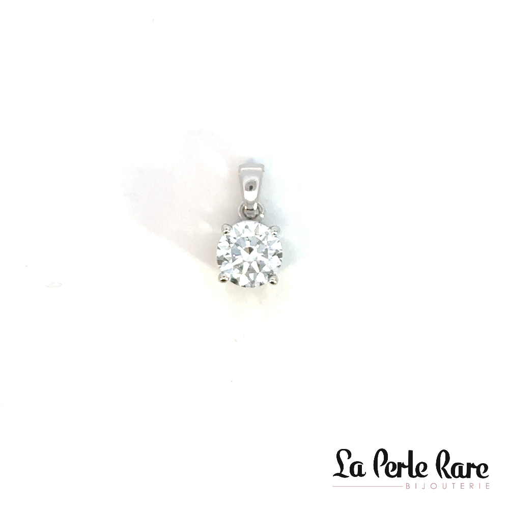 Pendentif solitaire, or blanc 14 carats, diamant de laboratoire de 100 points, certificat, VS/D-E - GP3119-100 - Sk Diamonds