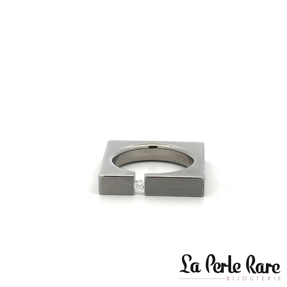 Bague carrée, acier inoxydable, diamant de 6 points - R145-CT06-6 - Steelx