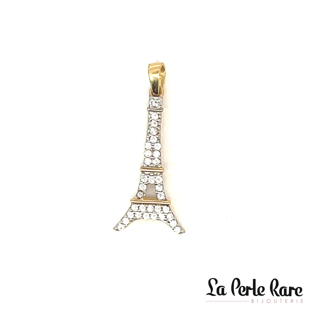 Pendentif tour Eiffel,or jaune 10 carats, zircons incolores - PDG-1085-J - Exclusivités