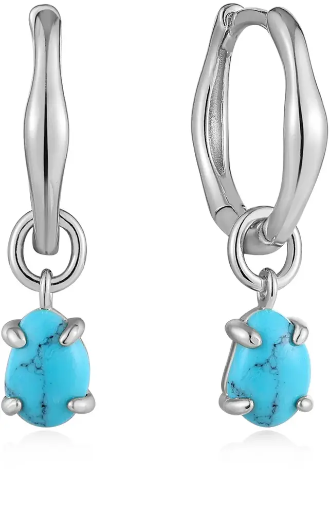 Rhodium-plated silver huggies with turquoise - E044-05H - Ania Haie