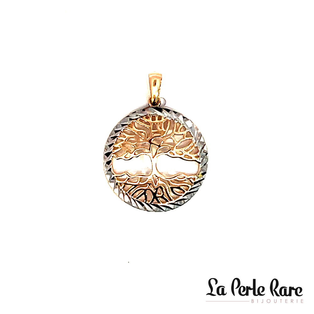 Pendentif arbre de vie, or 2 tons (rose/blanc) 10 carats