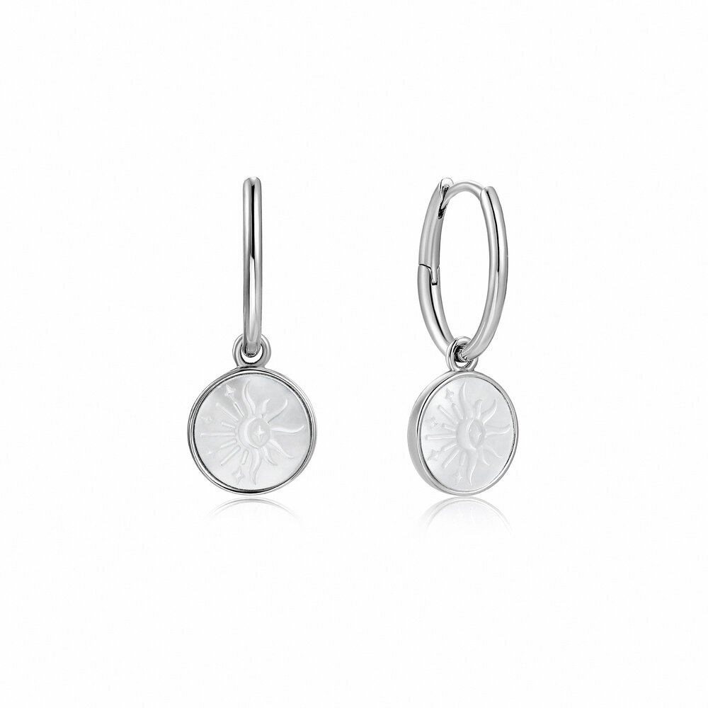 Sun-shaped huggies in rhodium-plated silver with mother-of-pearl - E030-05H - Ania Haie