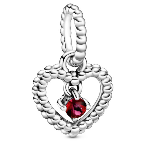 Bille coeur perlé, argent, cristal rouge éclatant - 798854C02 - Pandora