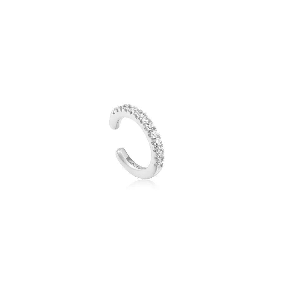 Rhodium-plated ear cuff with cubic zirconia