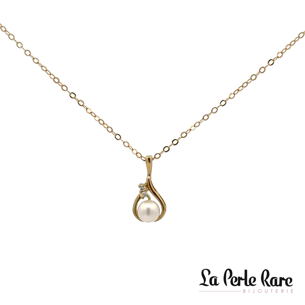 Pendentif or jaune, perle, 3 pts dia tot - P1490-D-P - Exclusivités