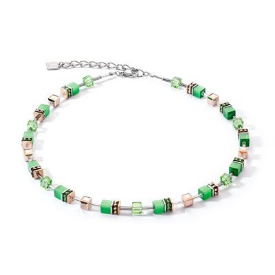 Collier géo-cube, acier, cristaux multicolores