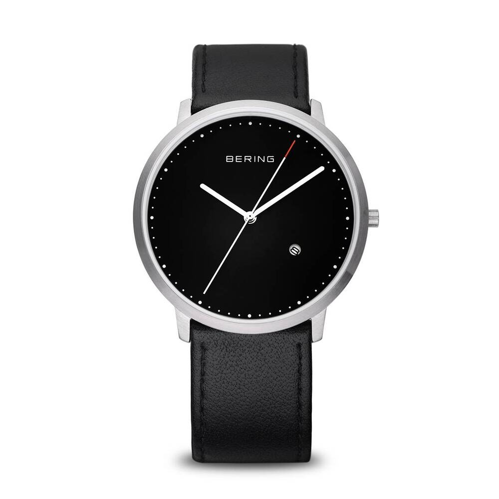 Montre pour homme acier et cuir noir - 11139-402 - Bering