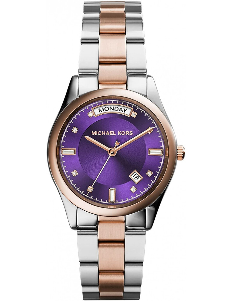 Women's 2-tone steel, purple background watch