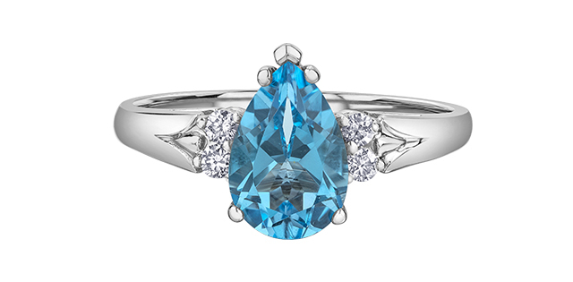 Bague or blanc, topaze bleue, 8 pts dia tot - DD7912W - Corona