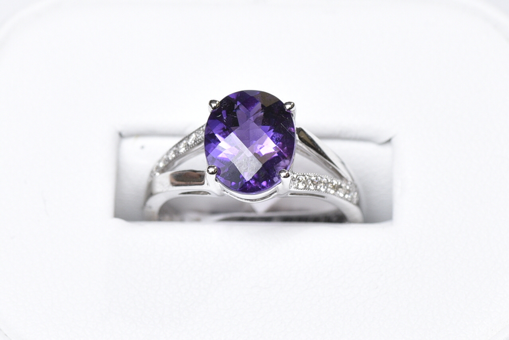 Bague or blanc amethyste 7 pts dia - R1365CK-A - Exclusivités