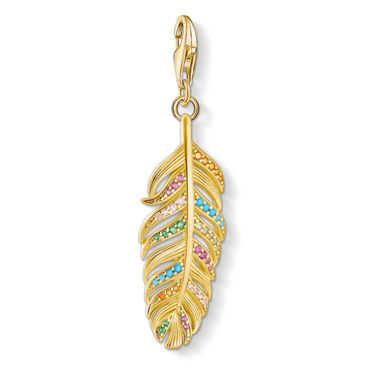 Golden silver feather and glass-ceramic gem 