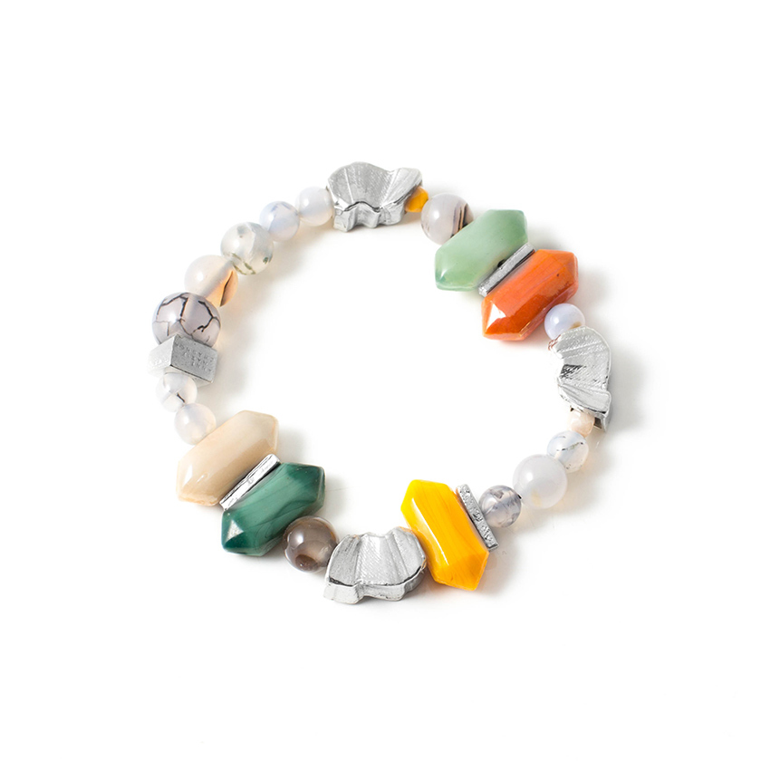 Bracelet étain, or, verre, agates - ISTANBUL-FE - Anne-marie Chagnon