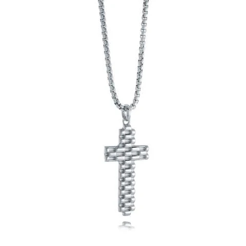 Textured Stainless Steel Cross Pendant - SC196 - Italgem Steel