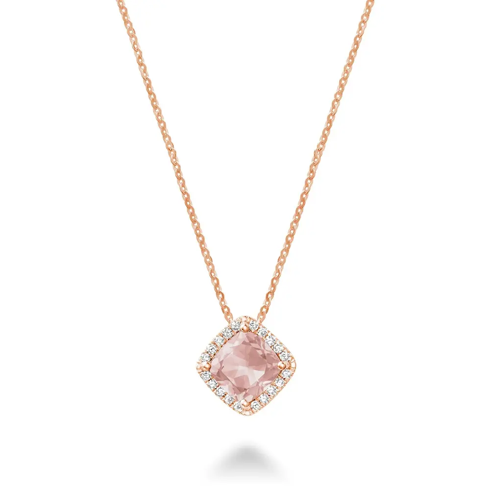 Pendentif or rose, morganite, 6 pts dia tot