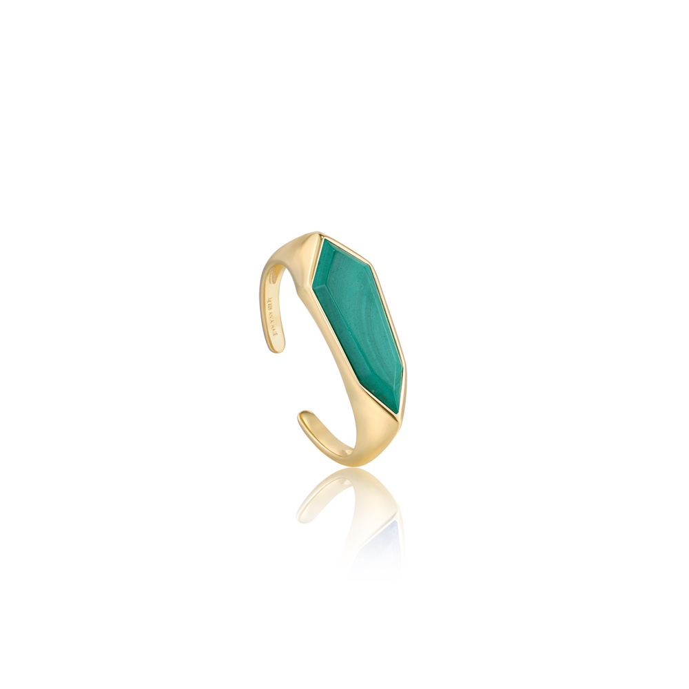 Bague ajustable argent doré, malachite