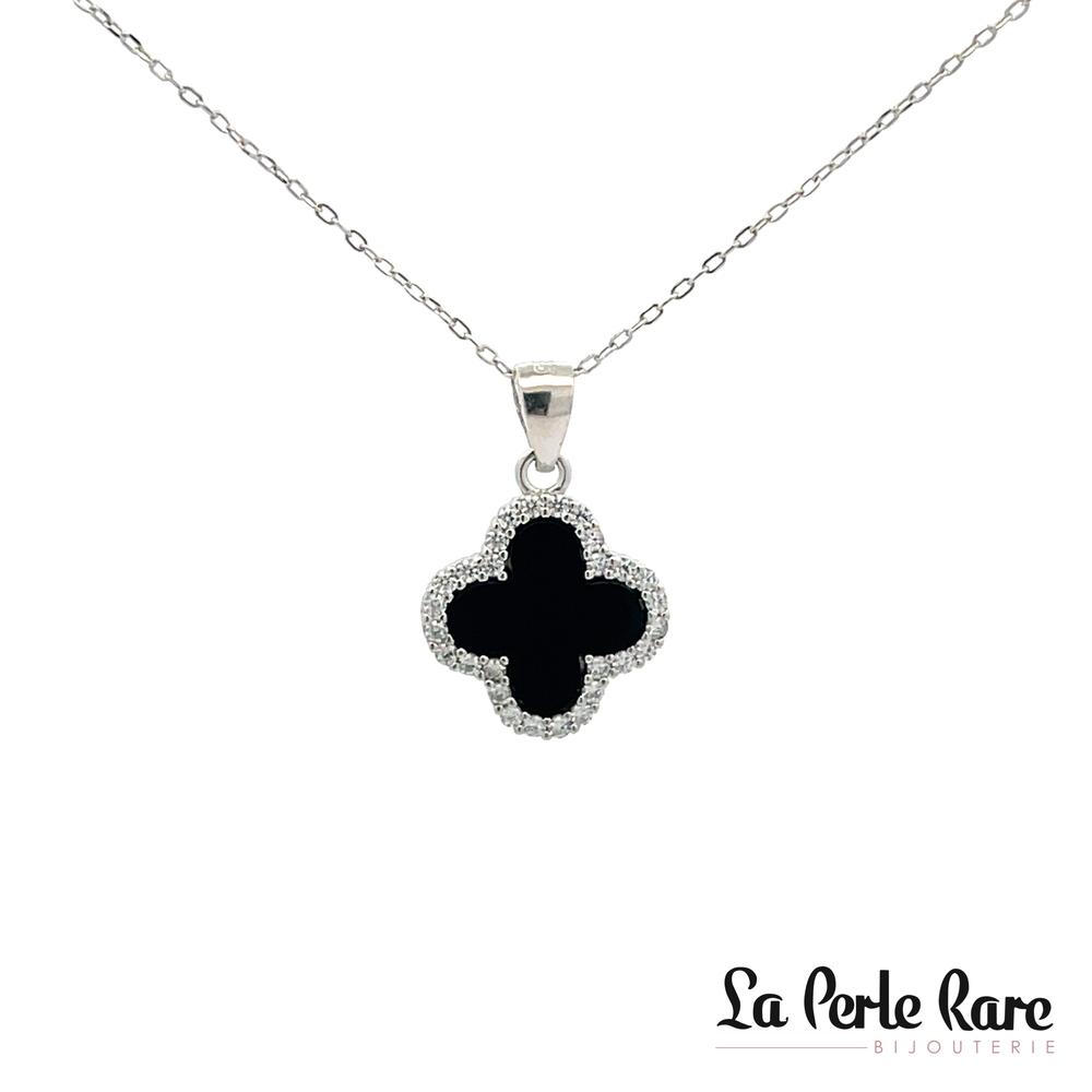 Pendentif argent, zircons, pierre noire - N4429-NOIR - Création Gl