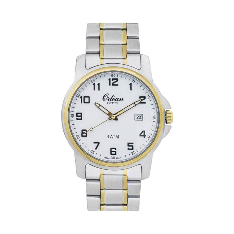 Montre acier 2 tons (blanc/jaune), fond blanc - ME3169 - Orlean