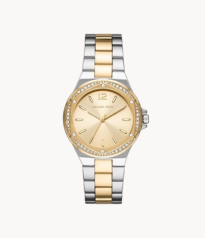 Montre acier 2 tons (blanc/jaune), fond doré, zircons - MK6988 - Michael Kors