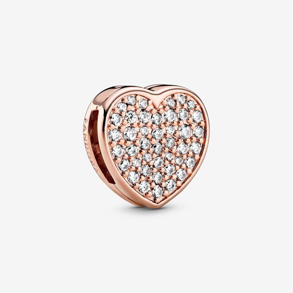 Bille coeur pavé, cz incolore, pandora rose, reflexion