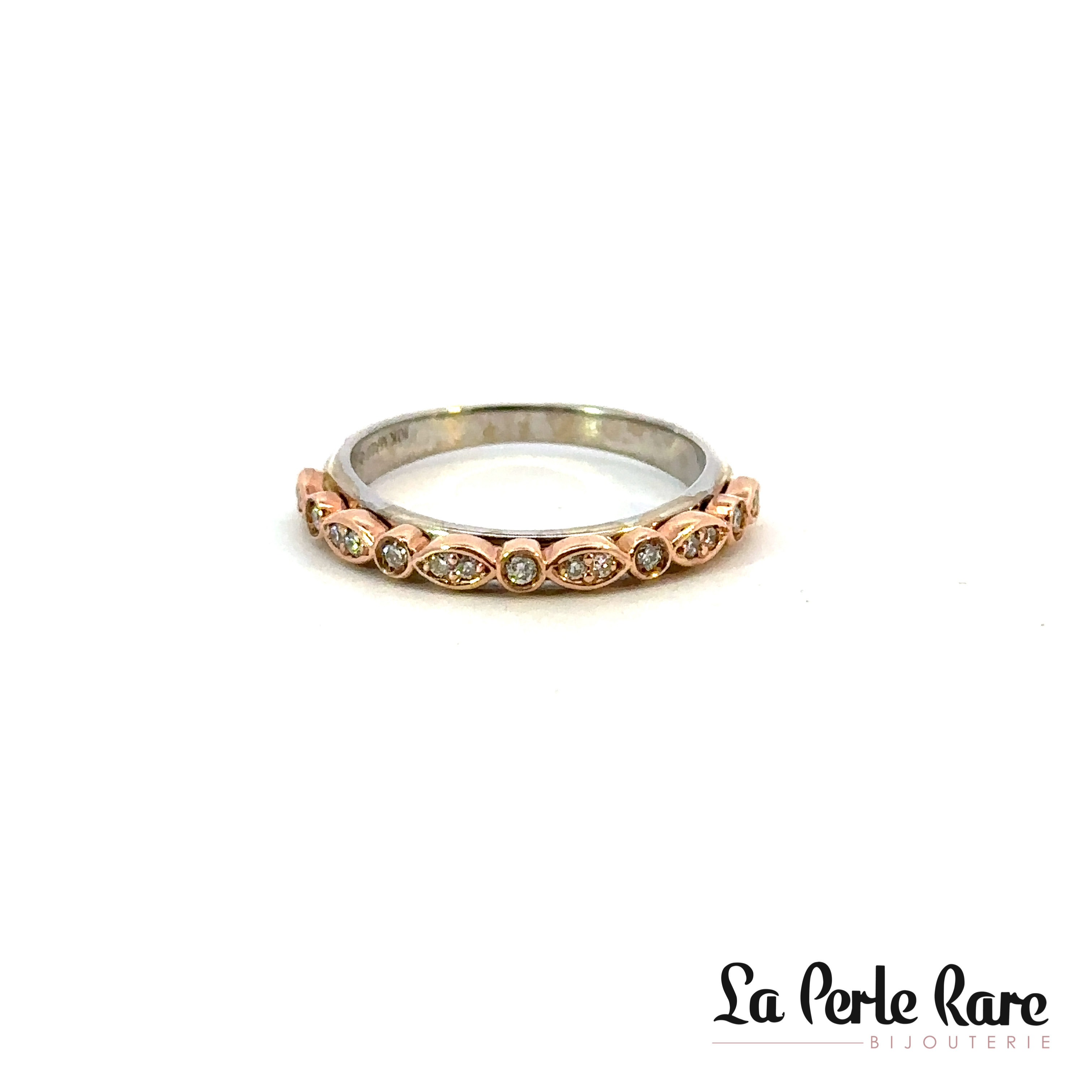 Two-tone (rose/white) gold ring with a total of 15 diamond points - FDC-388BWP - Malo