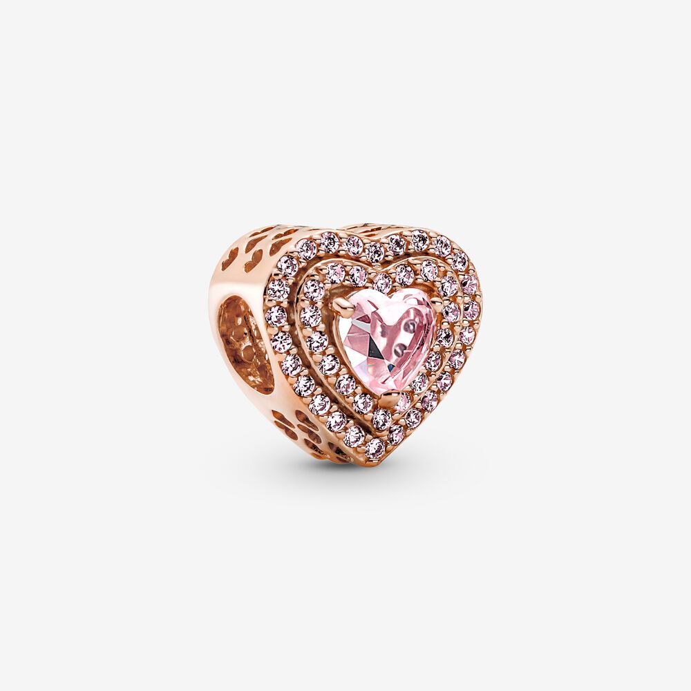 Bille coeur nivelé scintillant, pandora rose, cristal et zircons rose