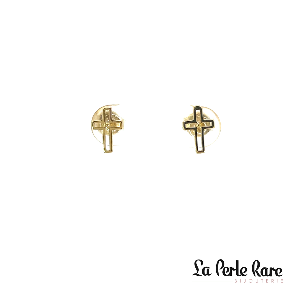 Yellow gold cross fixed earrings - EAS-5597-J - Exclusivity