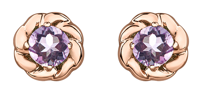 Boucles d'oreilles fixes or rose 10 carats, améthystes - 20096 - Corona