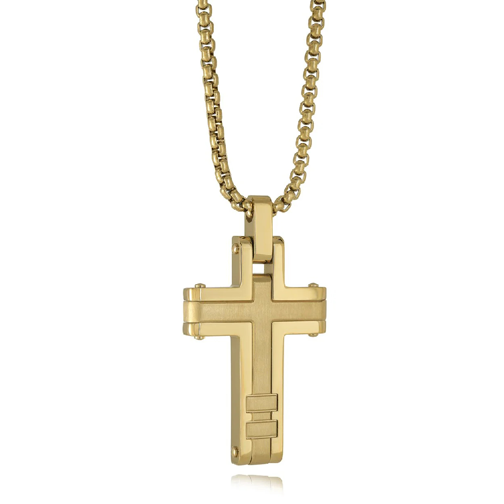 Gold Stainless Steel Cross Pendant - SC194 - Italgem Steel