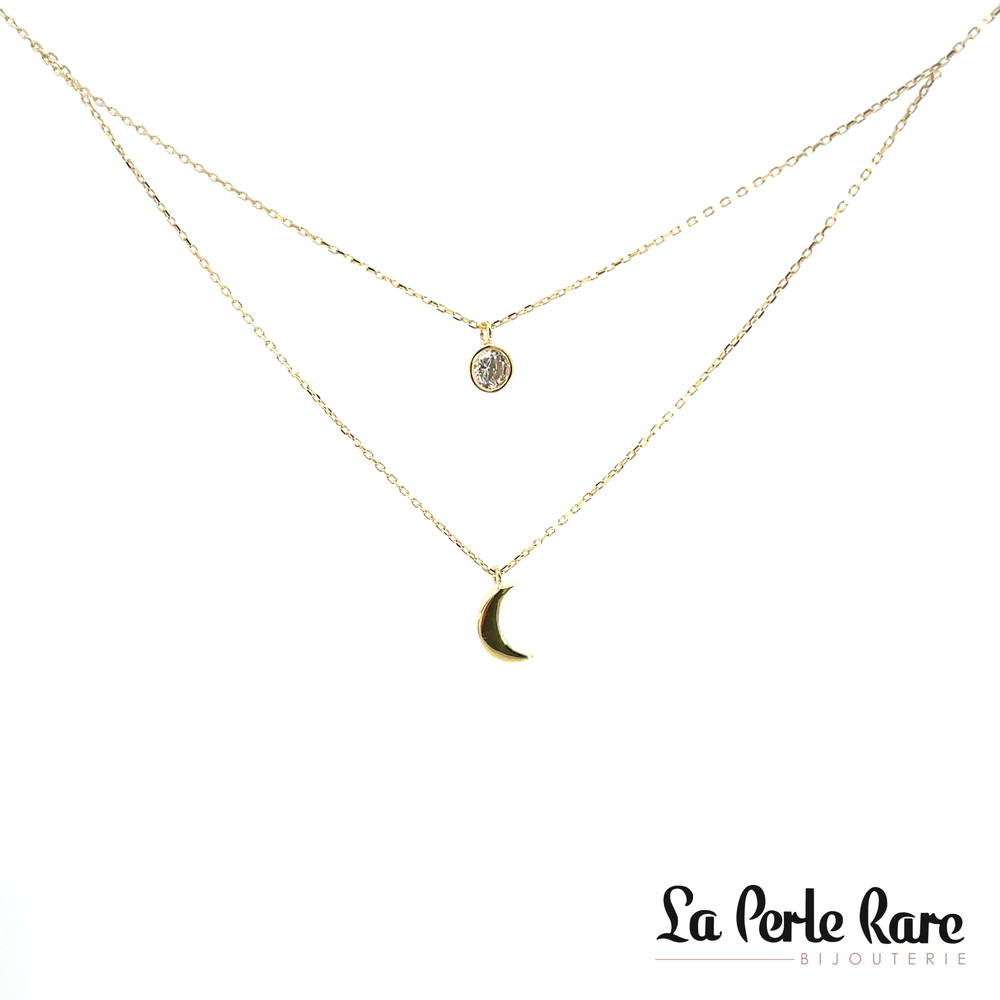 Collier lune, or jaune, zircon - PDG-2145-J - Exclusivités