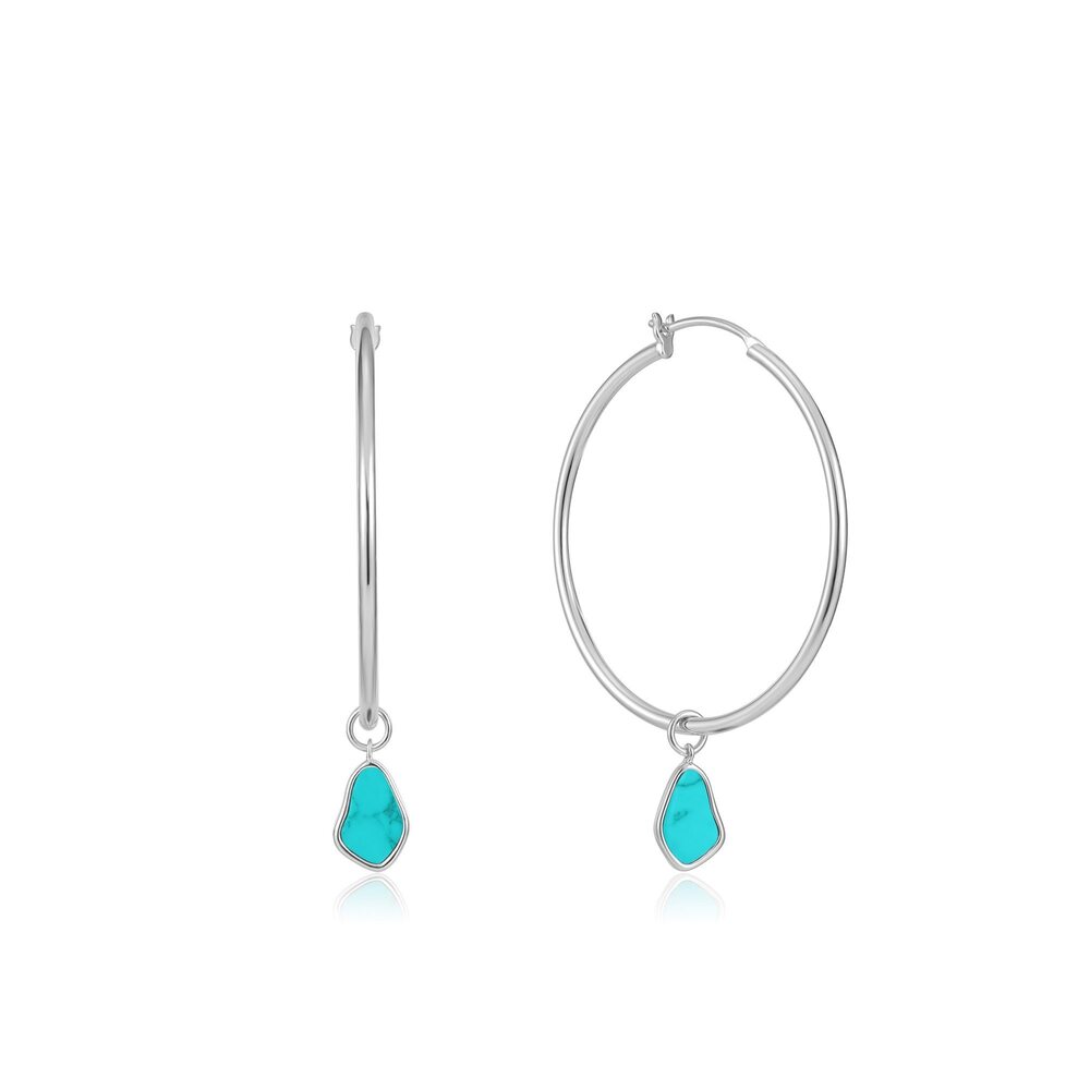 Rhodium-plated silver hoop earrings, turquoise - E027-05H - Ania Haie