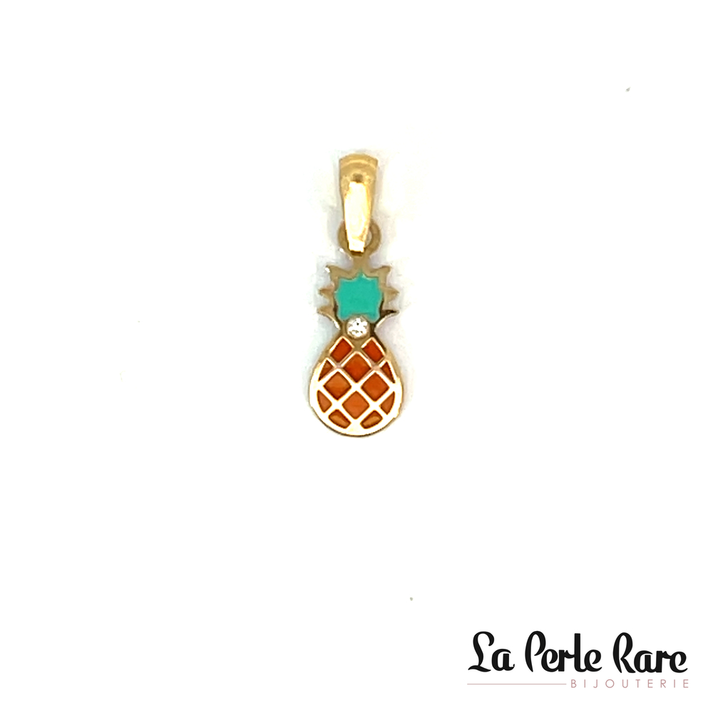 Pendentif ananas or jaune, zircons