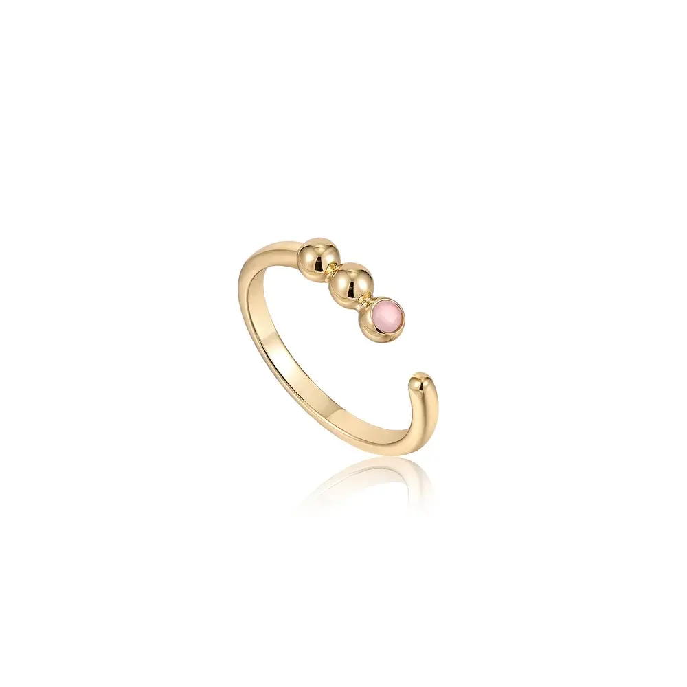 Bague ajustable argent doré, quartz rose