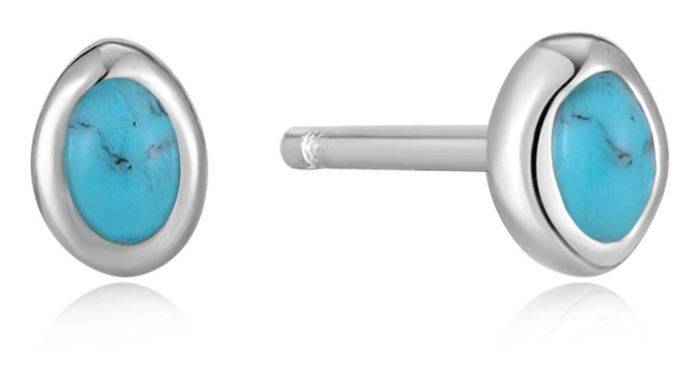 Rhodium-plated silver stud earrings with turquoise - E044-01H - Ania Haie