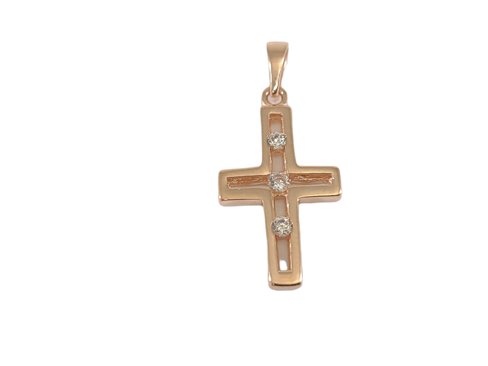 Pendentif croix, or rose 10 carats, zircons incolores - PEM-583-R - Exclusivités