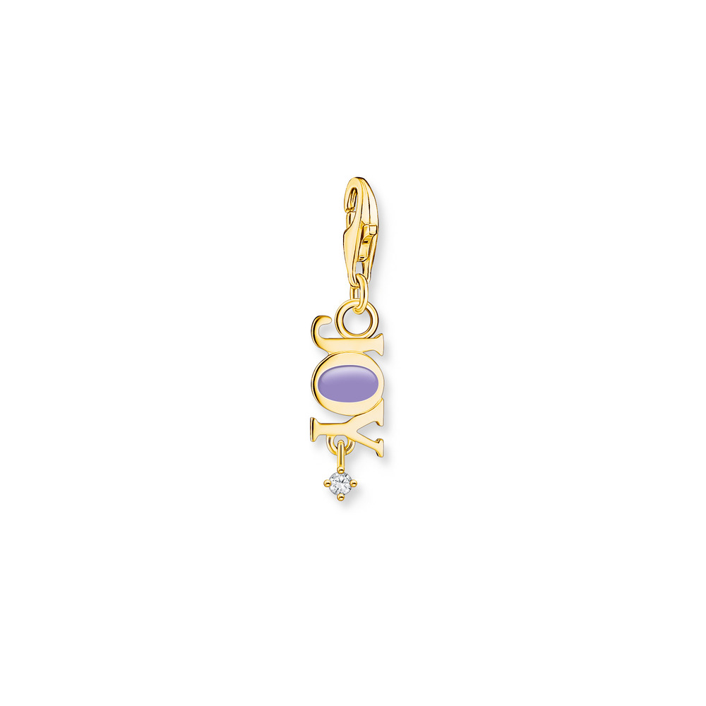 Charm joy, argent doré, émail mauve, zircon