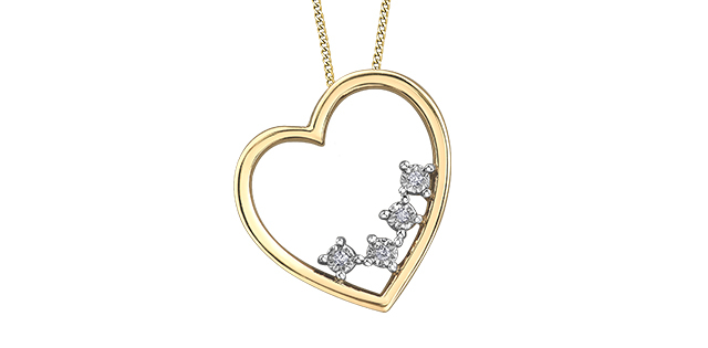 Pendentif coeur, or jaune 10 carats, 2 points de diamants total - DD7615 - Corona