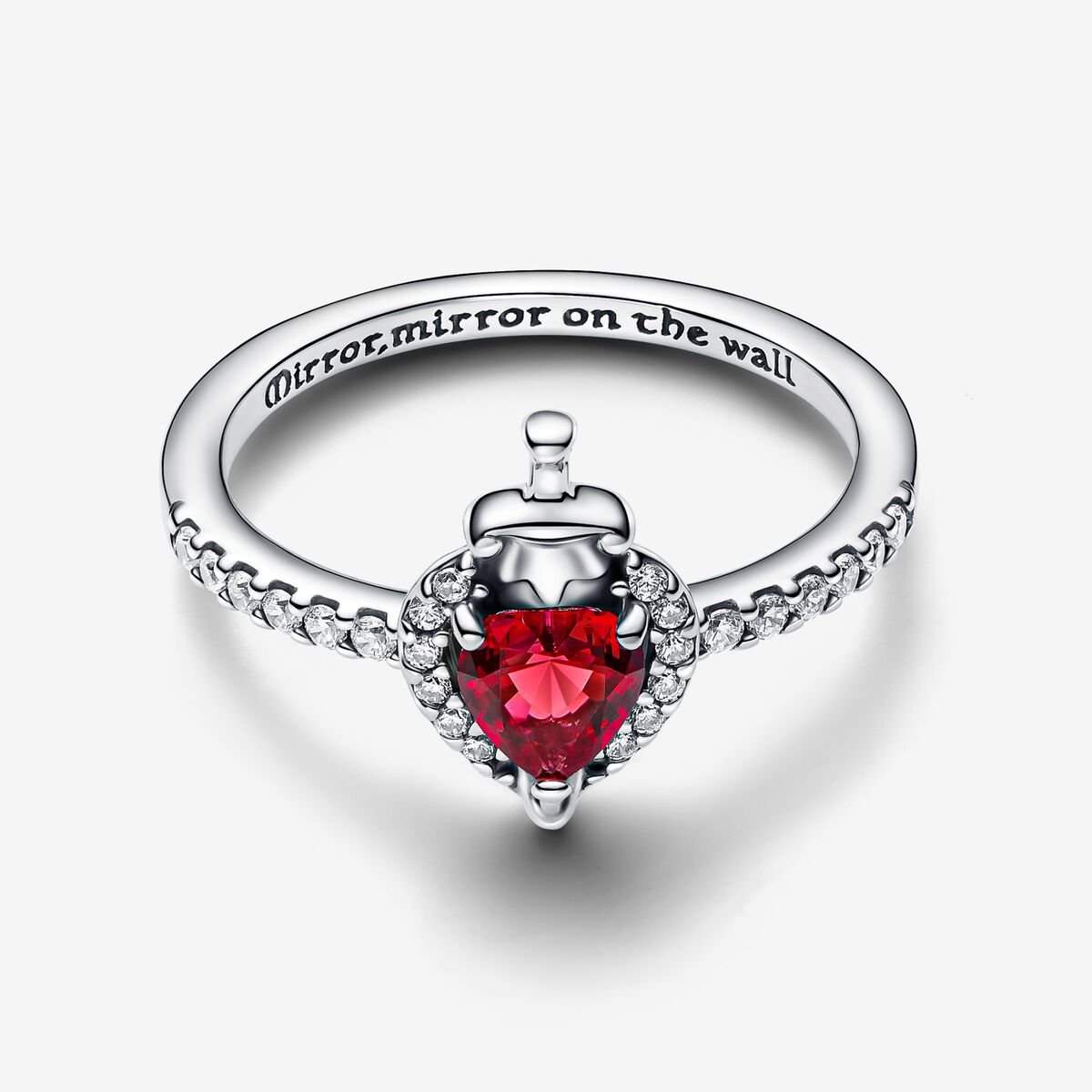 Disney queen witch ring in silver with fuchsia synthetic crystal and colorless zircons