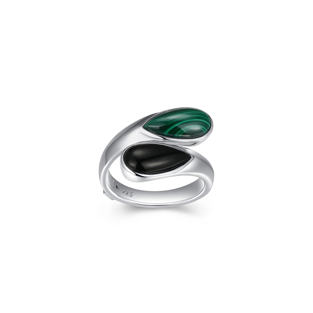 Bague argent rhodié, malachite, agate noire - R4LAGX97A8 - Elle